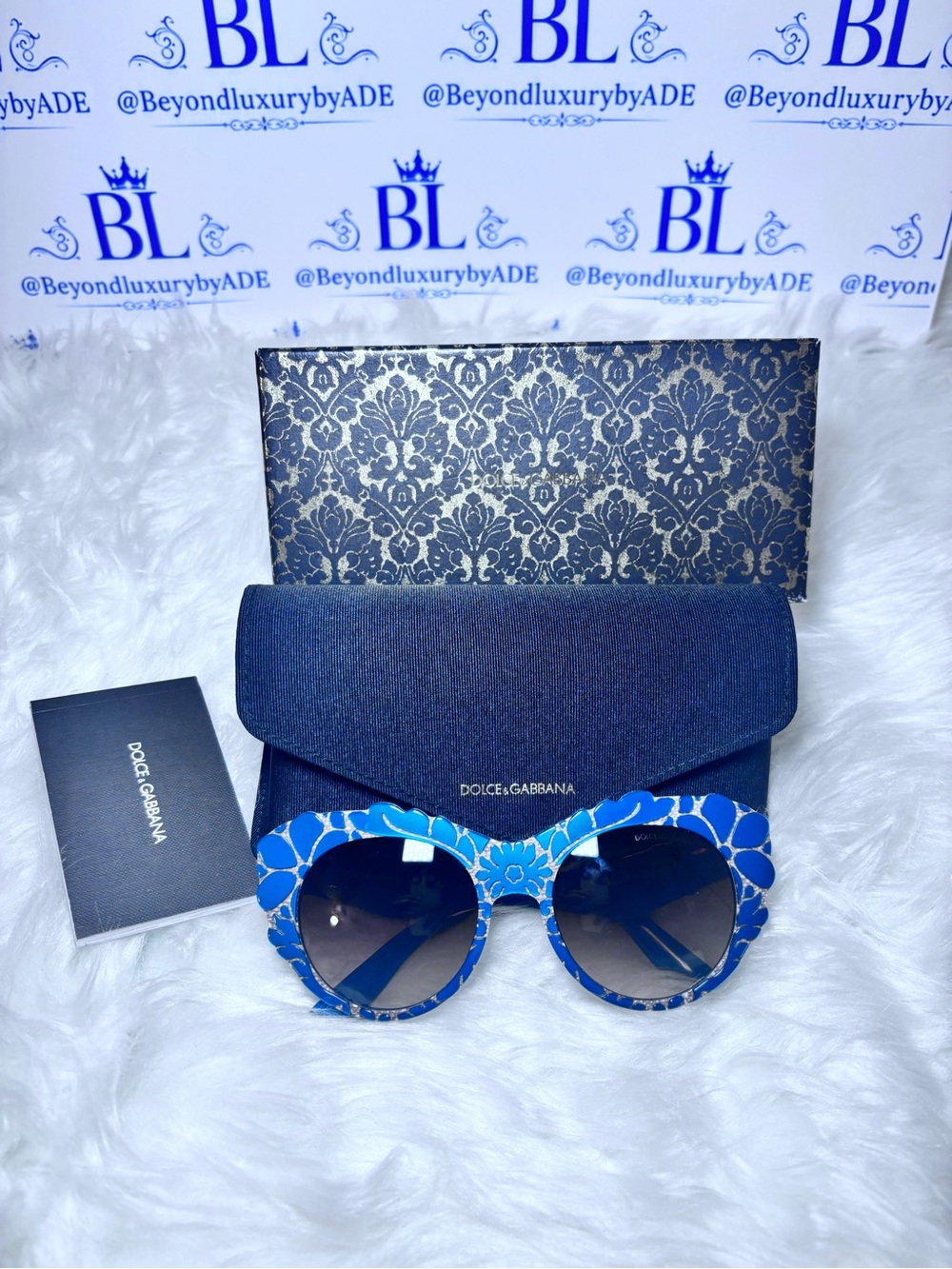 Authentic Dolce & Gabbana Blue Floral Round Sunglasses with Gradient Lenses